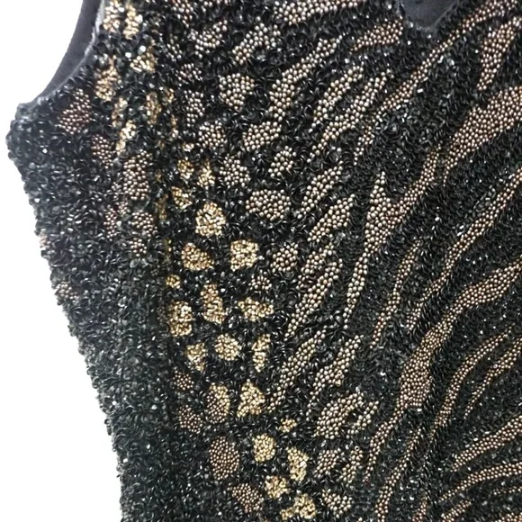 AllSaints Shia Embellished Beaded Zebra Sleeveless V-Neck Mini Dress 6